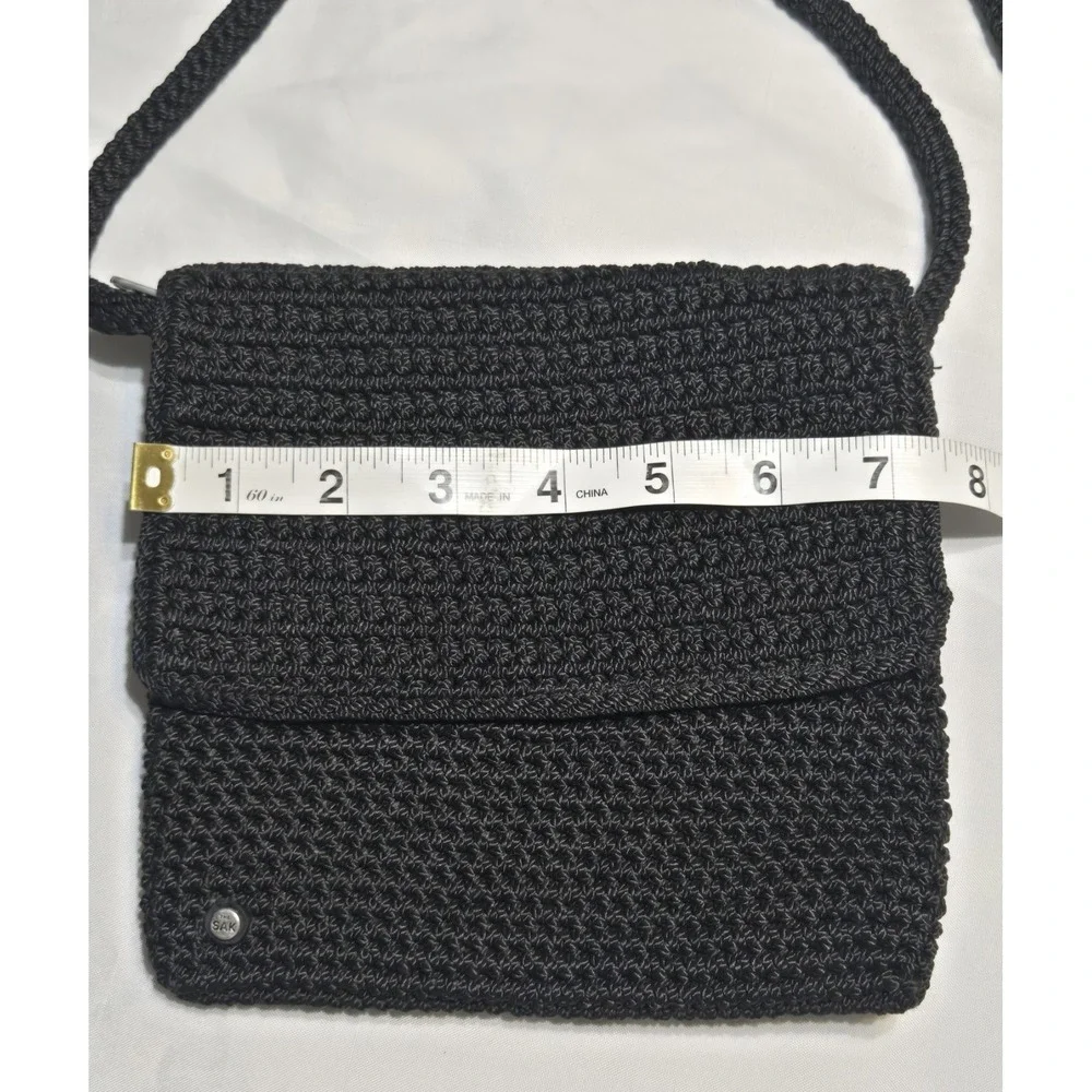 The Sak Black Crochet Knit Flap Crossbody Bag Purse Small Square Y2K Boho
